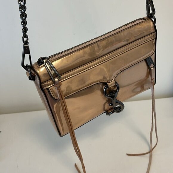 Rebecca Minkoff Mini MAC Rose Gold mirrored CrossBody Bag chain strap - Picture 9 of 13